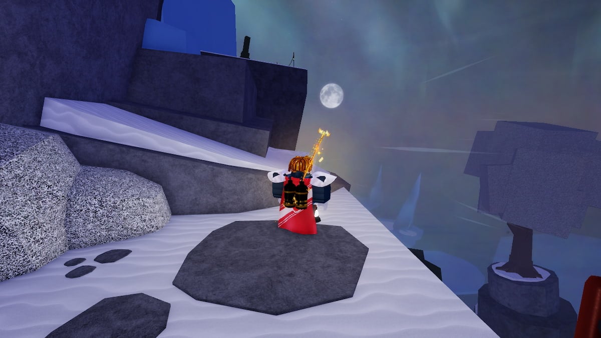 Picture showing a player climbing the mountain while staring at the moon in Fisch's Nothern Expedition.