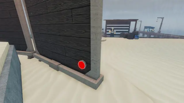 Un botón rojo escondido en una pared en Fisch Roblox