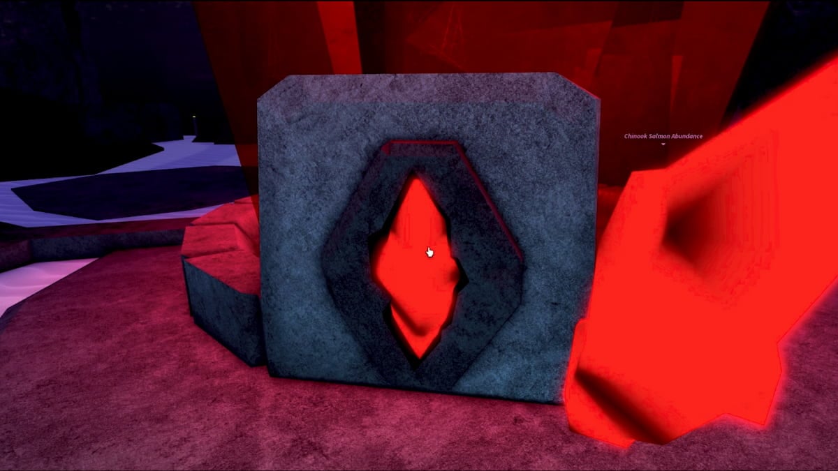 Picture showing the Red Energy Crystal going inside the puzzle in Fisch.