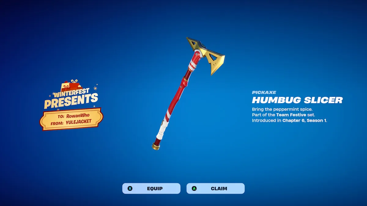 the humbug slicer pickaxe in gold and red