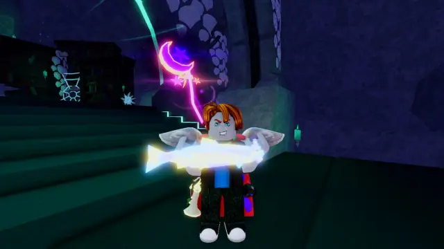 Picture showing a player holding a lunar mutation fish caught using the Astral Rod in Fisch.