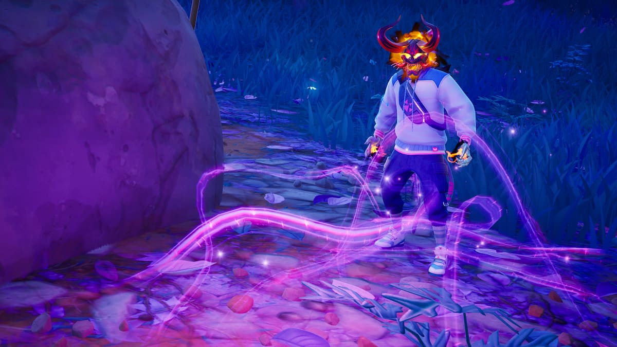 Picture showing the player standing in front of the pink energy to complete the secret quest in Fortnite.