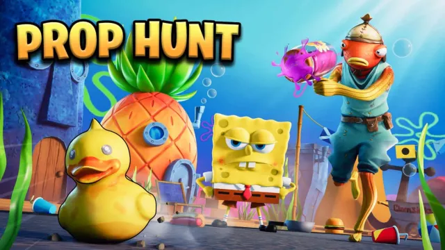 A promotional image for Spongebob in Fortnite showing Spongebob and Fishstick.