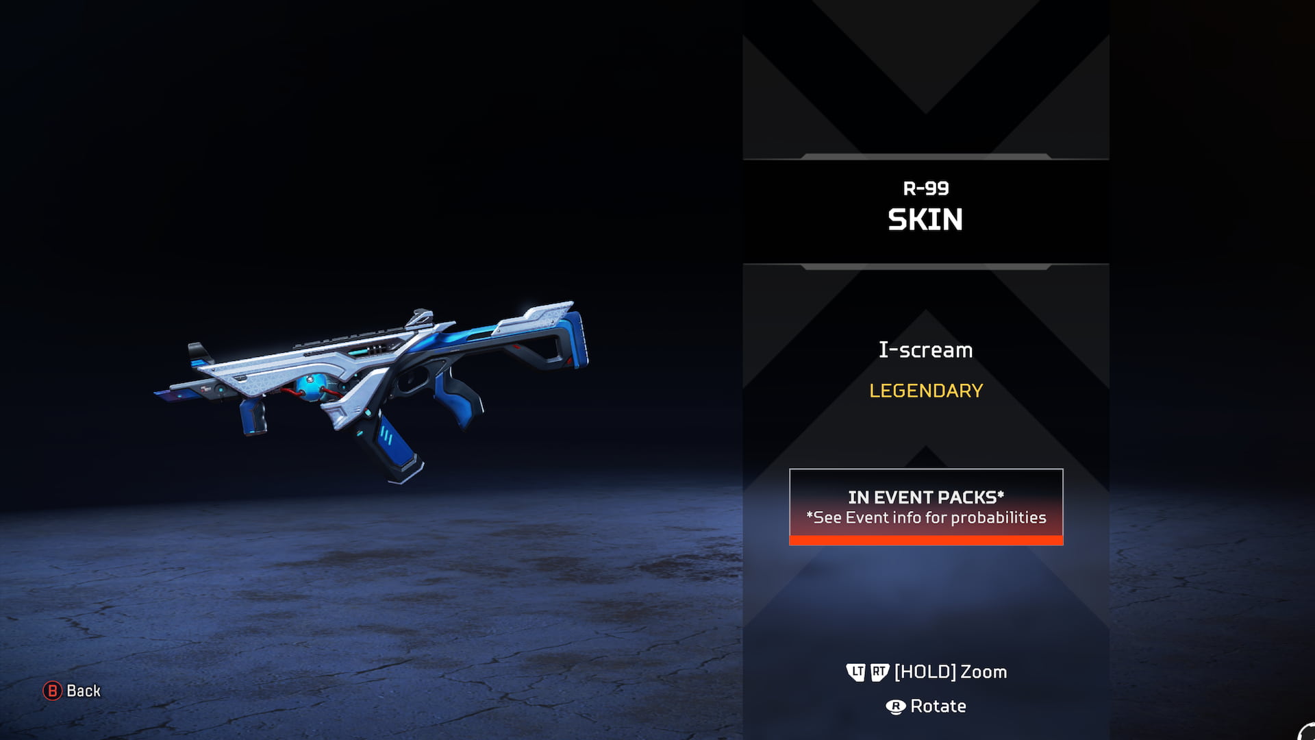 An angular R-99 SMG skin in white and blue.