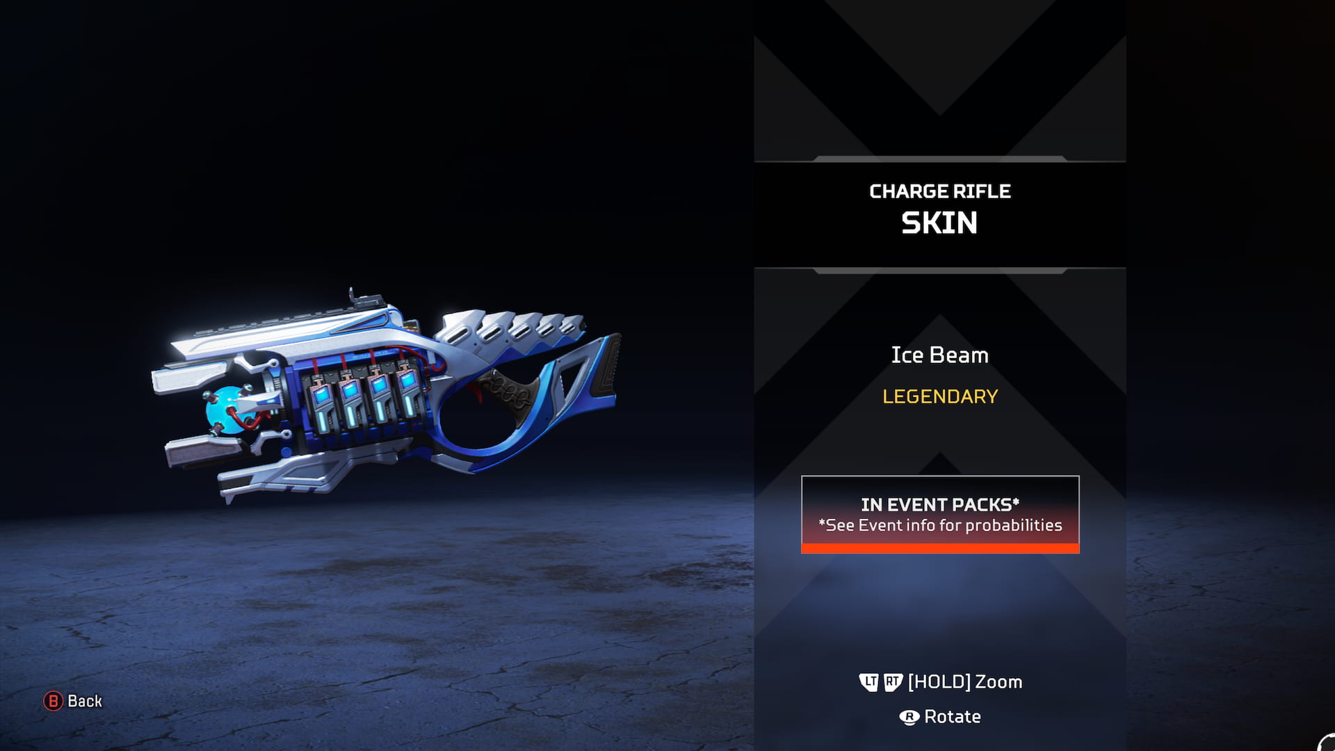 A white and blue Charge Rifle skin with a glowing blue barrel.