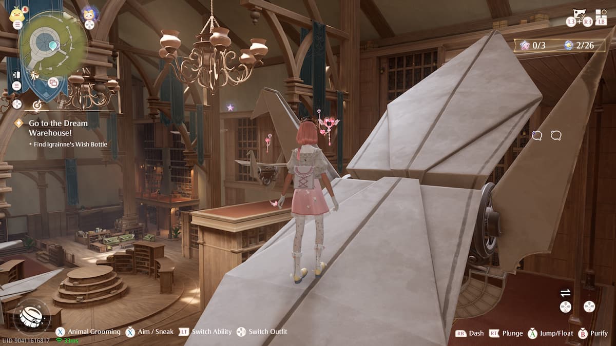 Nikki standing on a paper crane in the dream warehouse