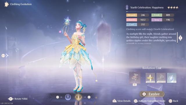 Clothing Evolution menu in Infinity Nikki