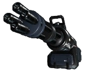 A machine gun that is dark in color in Palworld. This shows readers the Laser Gatling Gun