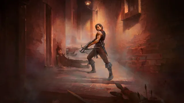 Image from Path of Exile 2 key art showing playable class Mercenary with dark detailing.