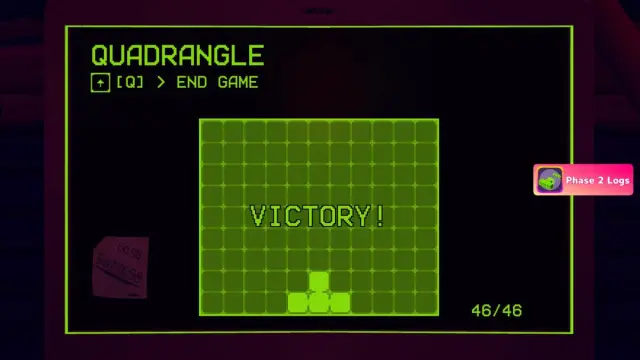 The victory screen on the second Quadrangle game in MiSide