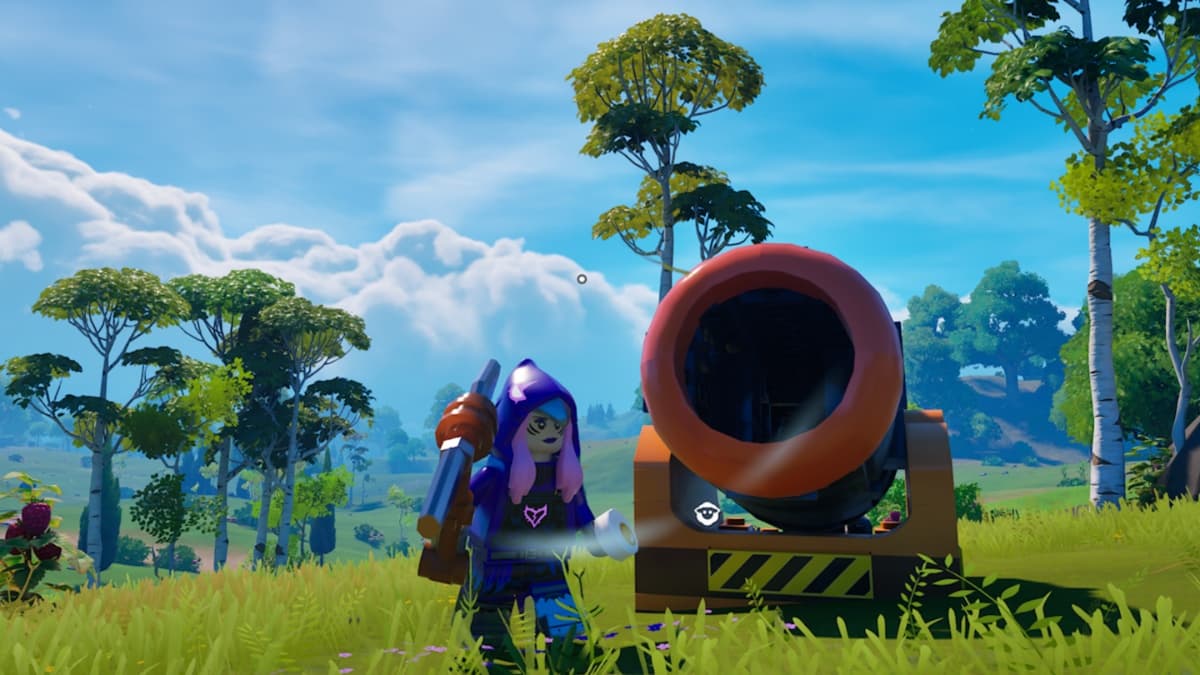 A fortnite character and a cannon in lego fortnite