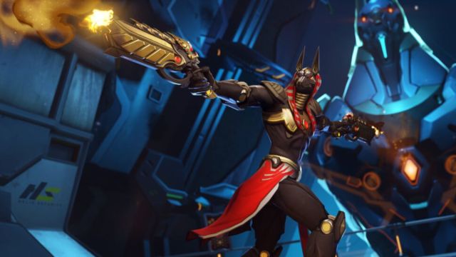 An image from Overwatch 2 of Reaper's Anubis mythic skin, which turns him into a cybernetic version of the ancient Egyptian god.