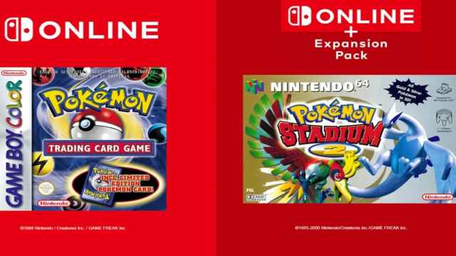 A promotional image showing the Pokémon Trading Card Game and Pokémon Stadium 2 on Nintendo Switch Online.