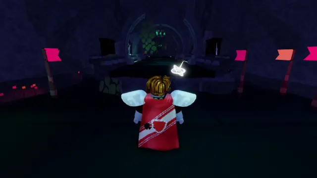 Picture showing a player standing in the Ancient Archives to craft a rod in Fisch.