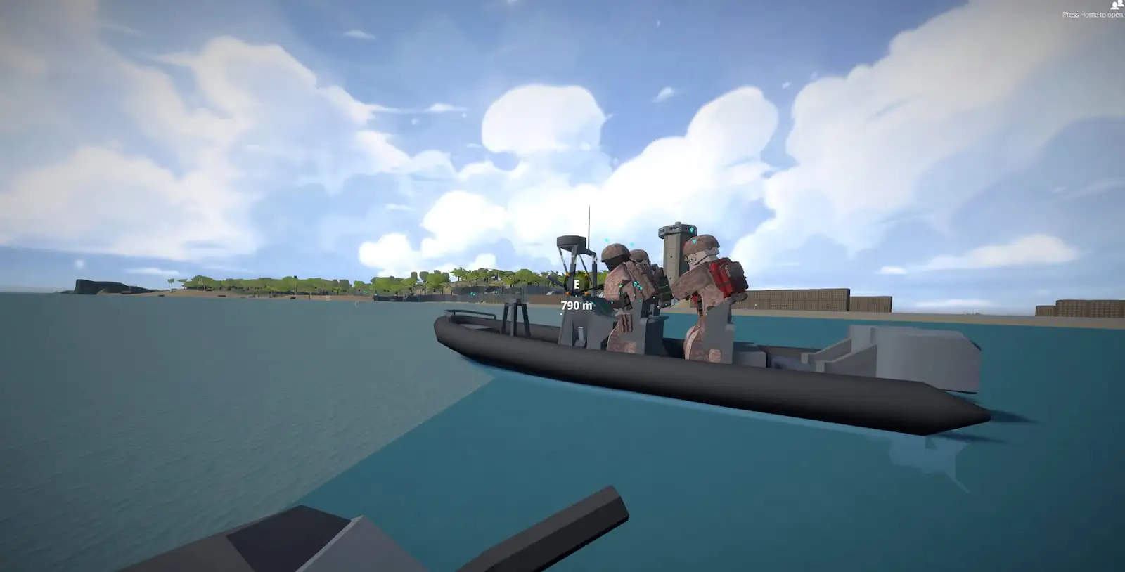 Three Battlebit soldier characters riding a boat with weapons drawn.