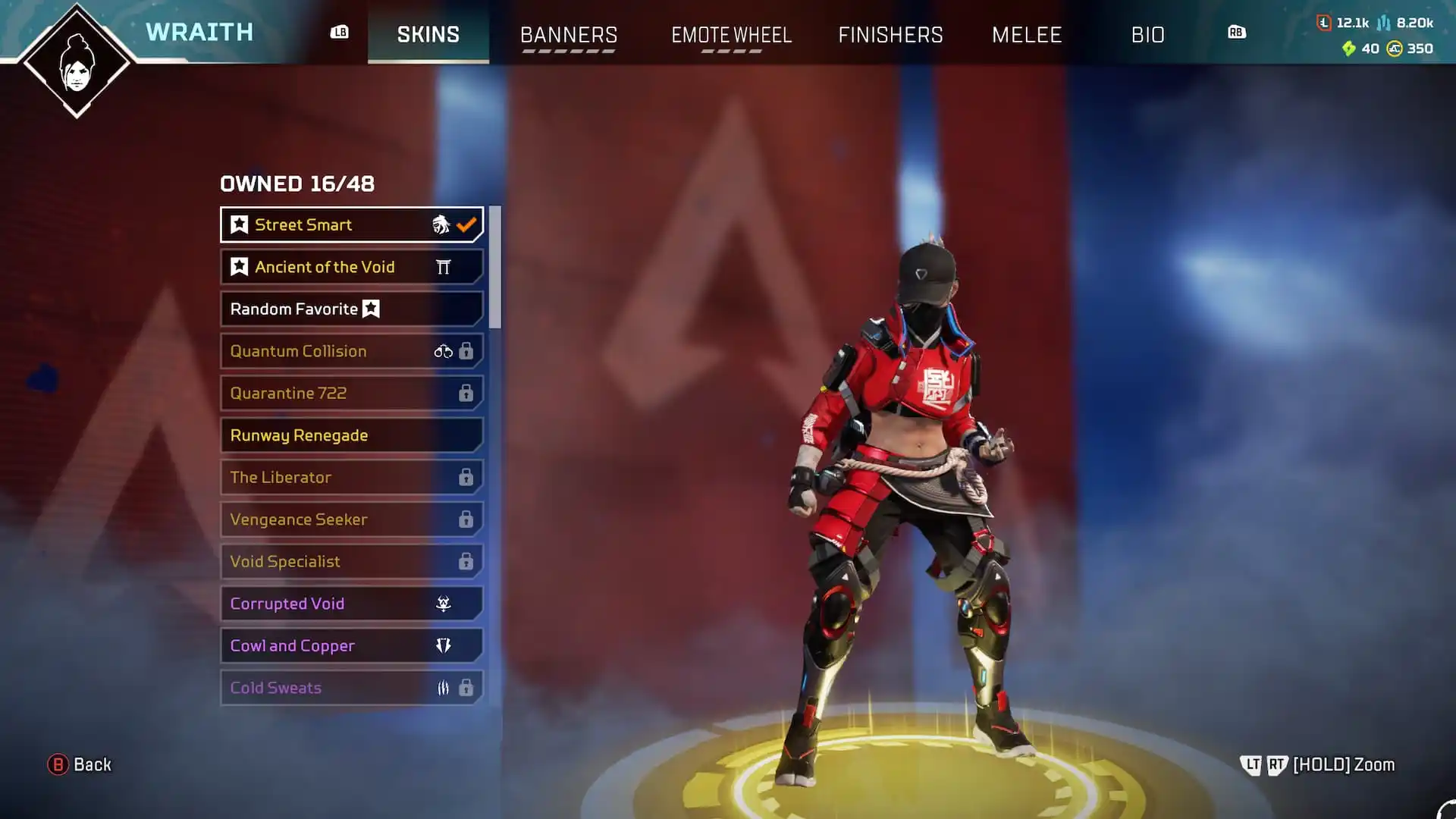 A red and black Wraith skin in a streetwear aesthetic