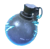 A spherical grenade with shiny blue and water effects.