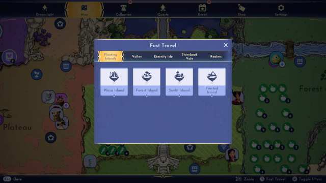 All Floating Islands on the fast travel page in Disney Dreamlight Valley.