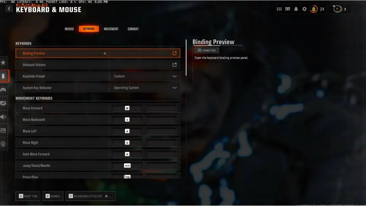 Black Ops 6 best mouse settings shown in menu