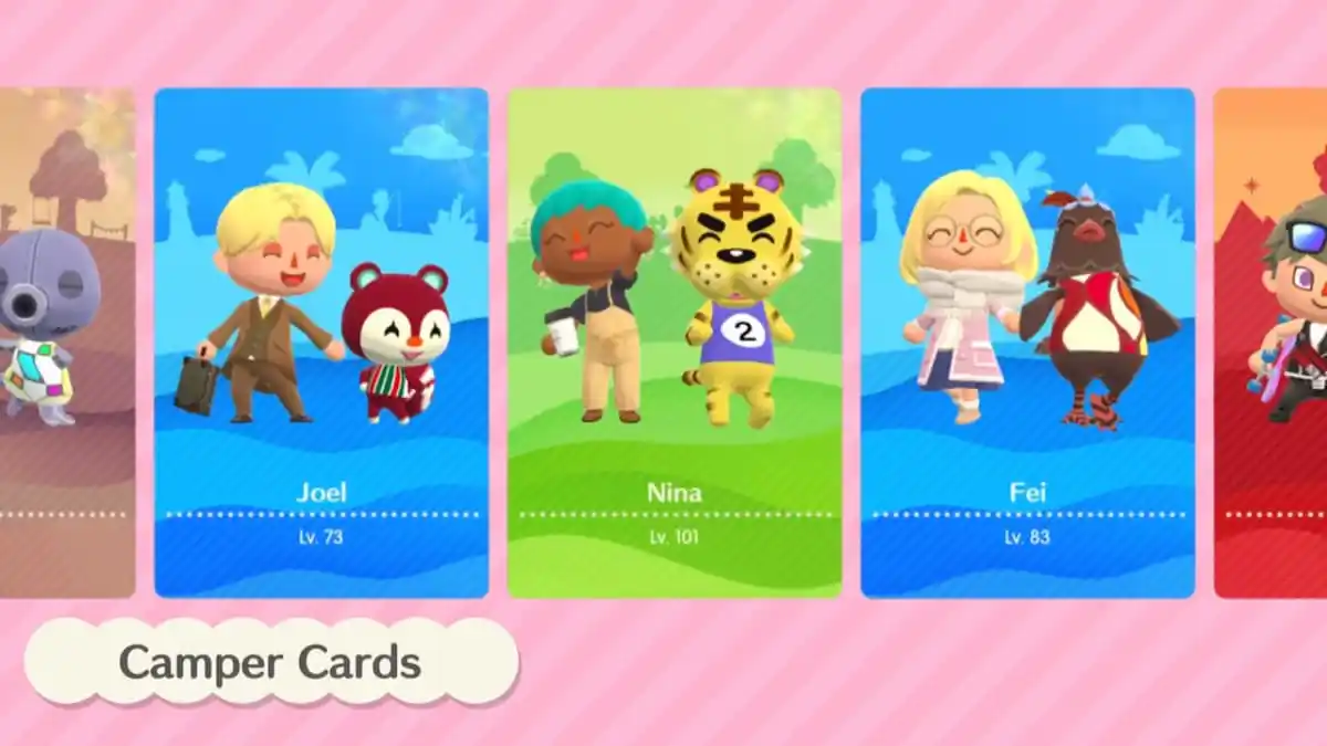 Several lined Camper Cards from Animal Crossing: Pocket Camp Complete