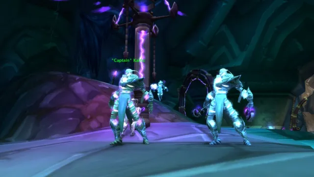 Captain Kaftz Ethereal with ally standing outside of the Mana Tombs in World of Warcraft.