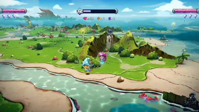 Cat Quest 3 co-op gameplay with 2 players walking around a green island