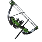 A green and black compound bow from Palworld