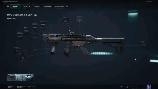 MP5 submachine gun attachment menu in Delta Force