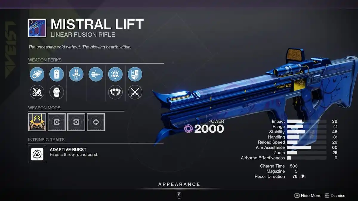 Mistral Lift god rolls and how to get them in Destiny 2