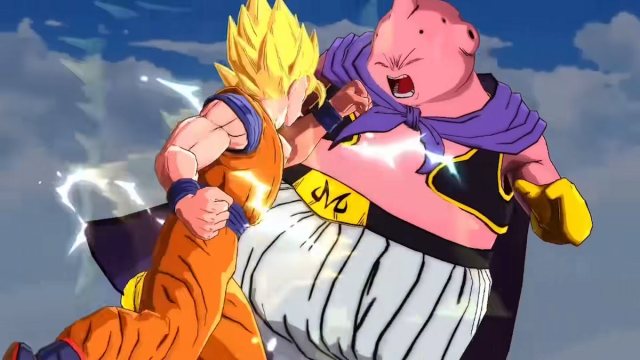 Goku fighting Boo in Dragon Ball Legends.