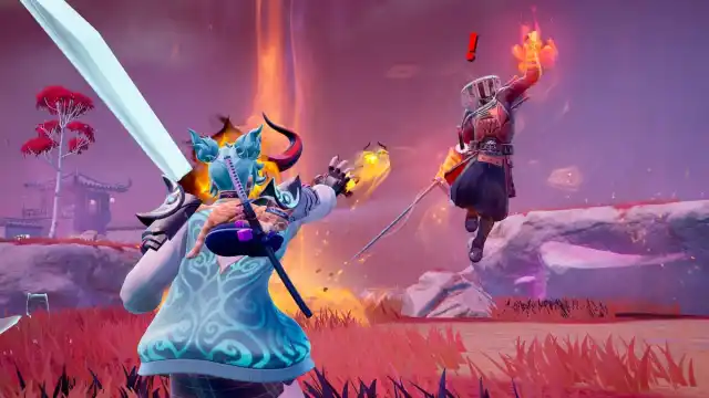 Jade shooting fireballs at Shogun X in Fortnite.