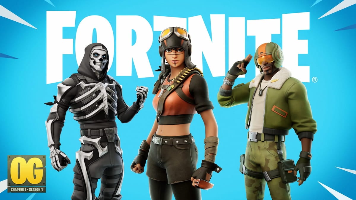 Fortnite OG battle pass skins, including renegade raider and skeleton trooper