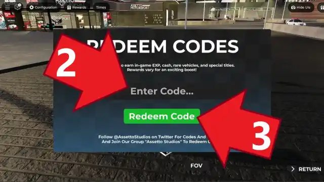 Assetto Street Racing Redeem Codes window