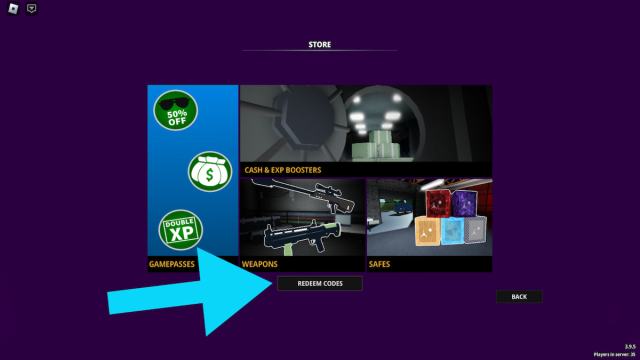 Screenshot of the Notoriety shop and the Redeem Codes button.