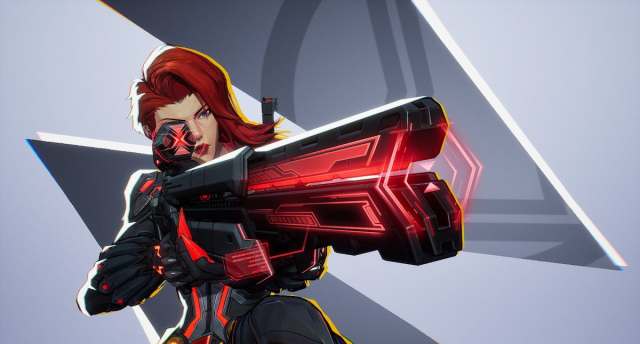 Black Widow in Marvel Rivals aims down the sight of a rifle.