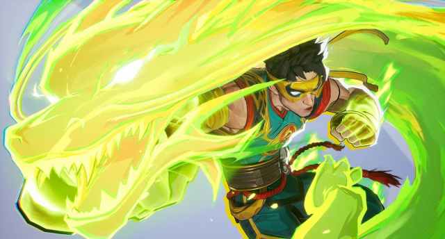 Iron Fist in Marvel Rivals winds up to punch as a mystical dragon follows his fist.