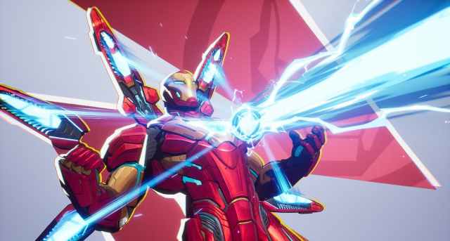 Iron Man in Marvel Rivals fires a laser beam from his chest.