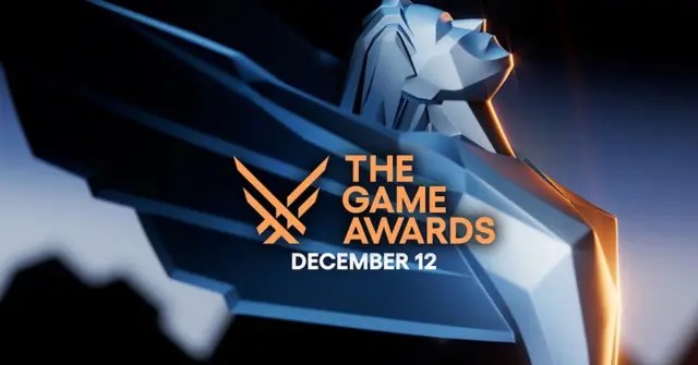 El logotipo de Game Awards con una estatua de una mujer levantando la cabeza hacia arriba en el fondo.