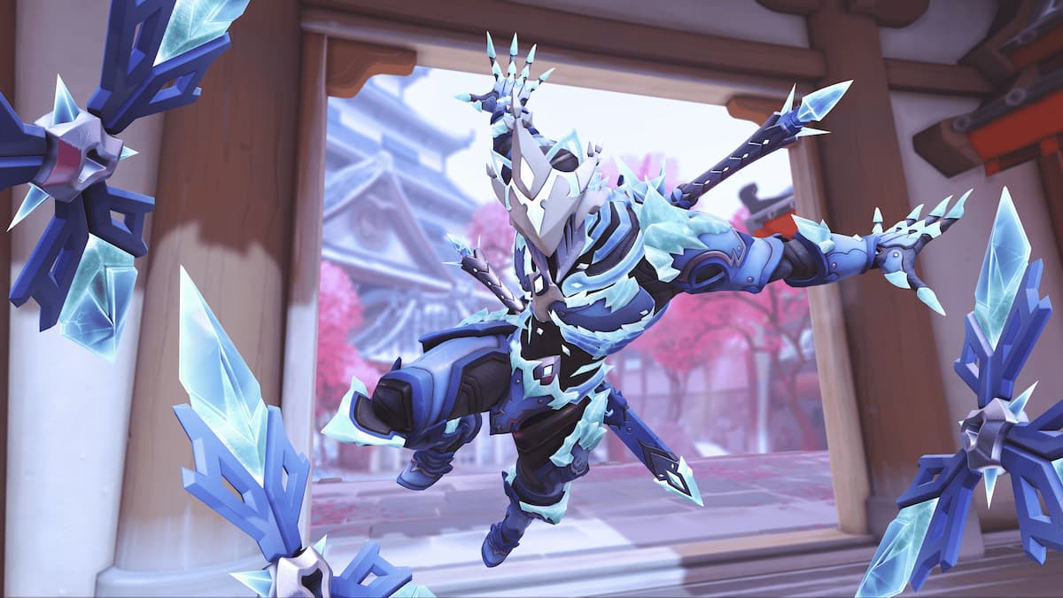 OW2 Winter Genji skin jumping at the screen