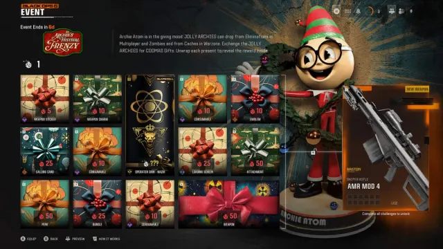 A screen of BO6 rewards with giftwrap on them.