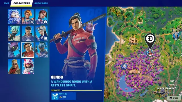 Kendo marked on a map in Fortnite.