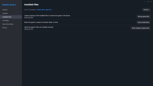 Where to verify Marvel Rivals files on Steam.