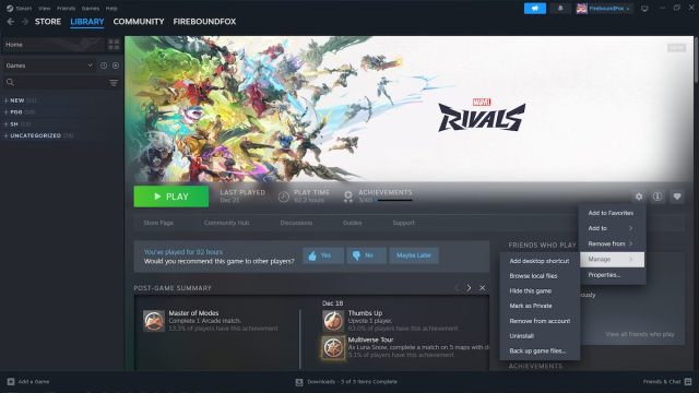 How to uninstall Marvel Rivals on Steam.