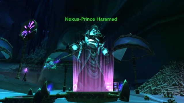 Nexus Prince Ethereal character in a teleporter outside the Mana Tombs in World of Warcraft.