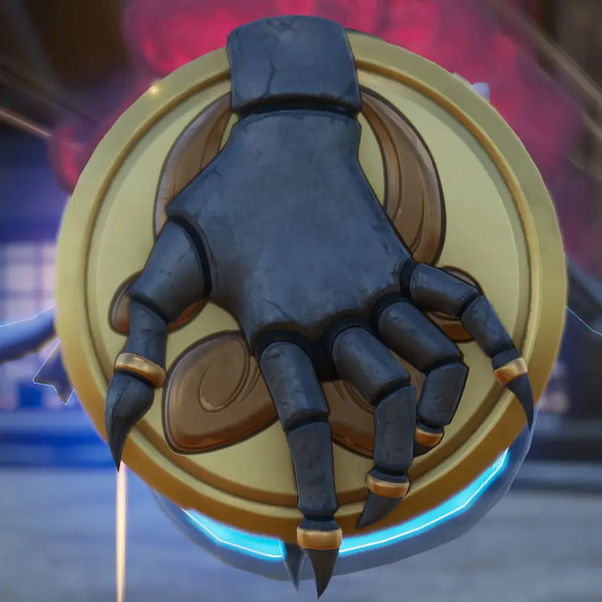 A golden Night Rose Medallion with  a black hand on it in Fortnite. 