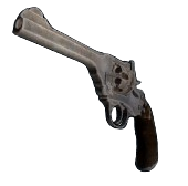 A classic-looking old revolver with a silver barrel and black grip