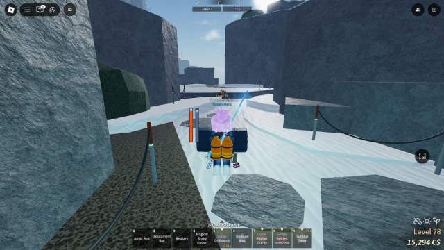 A roped-off path on the Northern Summit in Roblox Fisch.