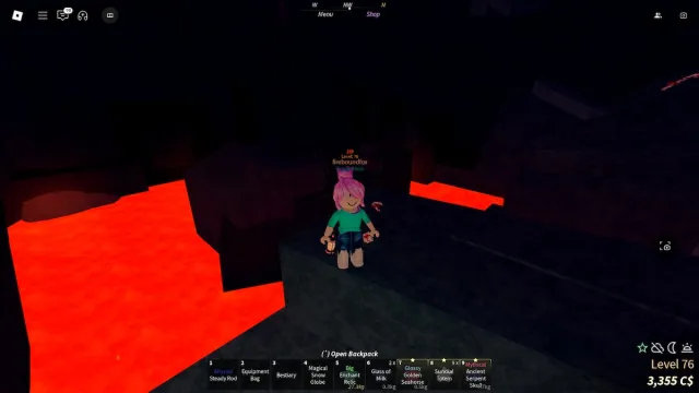 Inside Roslit Volcano in Roblox Fisch.