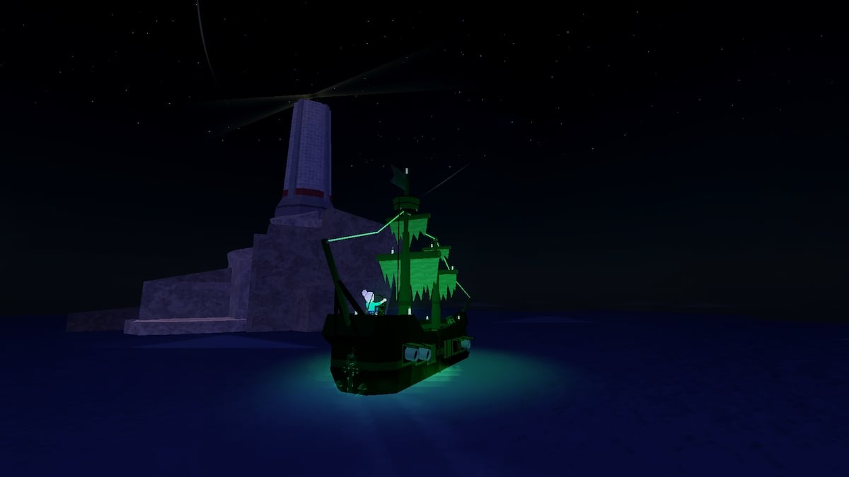 Sailing near Roslit Bay at night in Roblox Fisch.