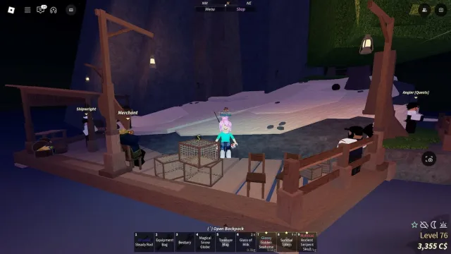 The dock of Sunstone Island in Roblox Fisch.